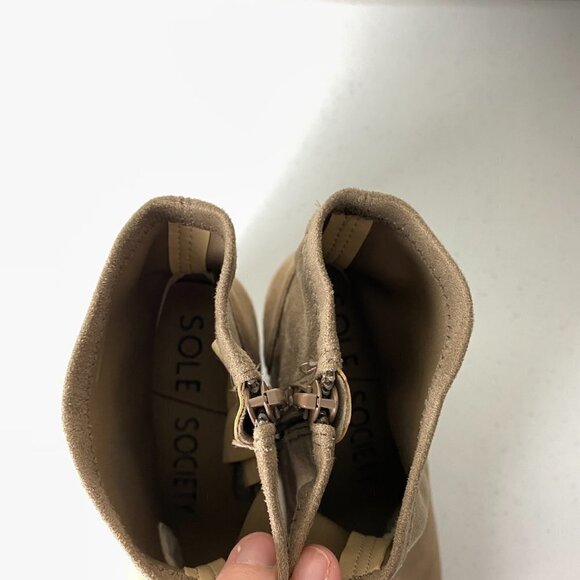 Sole Society Cassity Sock Bootie Heeled Tan Faux Suede Block Heel Womens 6M - Picture 6 of 9